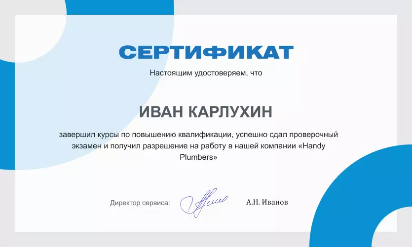 Сертификат мастера: Иван Карлухин
